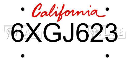 6XGJ623 California License Plate