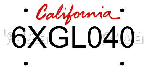 6XGL040 California License Plate