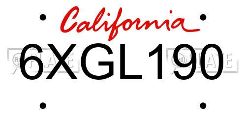 6XGL190 California License Plate