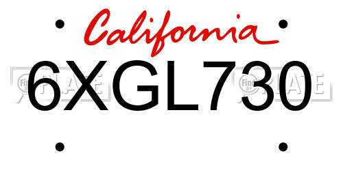 6XGL730 California License Plate