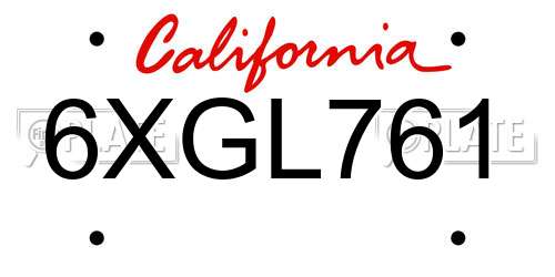 6XGL761 California License Plate