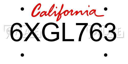 6XGL763 California License Plate