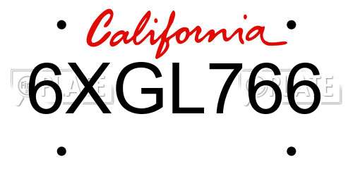 6XGL766 California License Plate