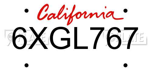6XGL767 California License Plate