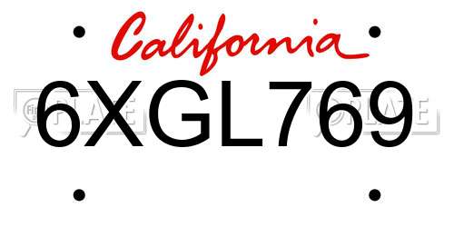 6XGL769 California License Plate