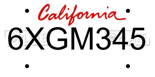 6XGM345 California License Plate