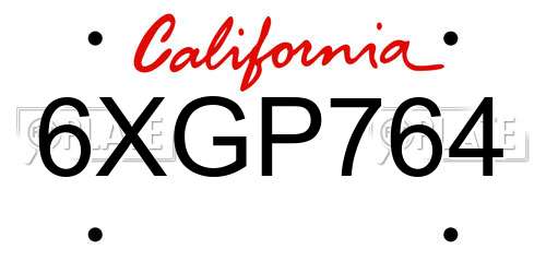 6XGP764 California License Plate