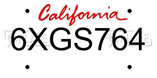 6XGS764 California License Plate