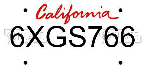 6XGS766 California License Plate