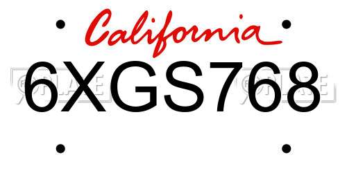 6XGS768 California License Plate