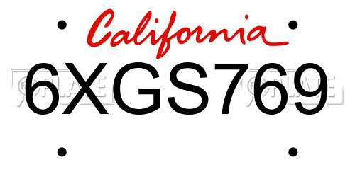 6XGS769 California License Plate