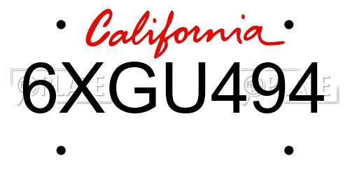 6XGU494 California License Plate