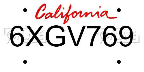 6XGV769 California License Plate
