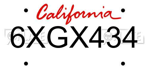 6XGX434 California License Plate