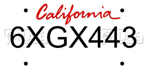 6XGX443 California License Plate