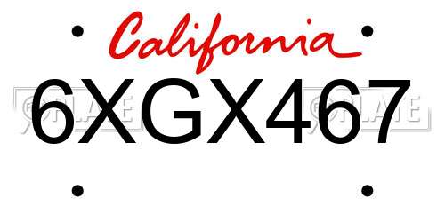 6XGX467 California License Plate