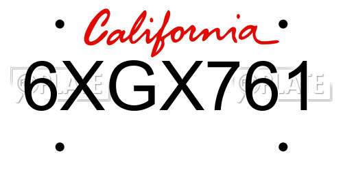 6XGX761 California License Plate