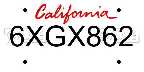 6XGX862 California License Plate