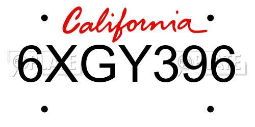 6XGY396 California License Plate