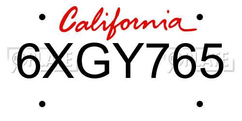 6XGY765 California License Plate