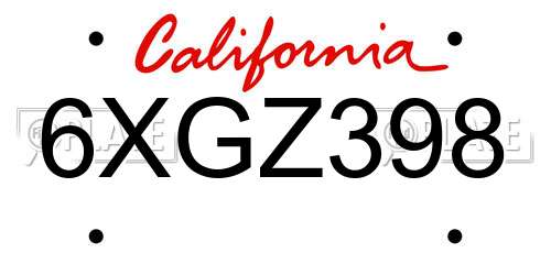 6XGZ398 California License Plate