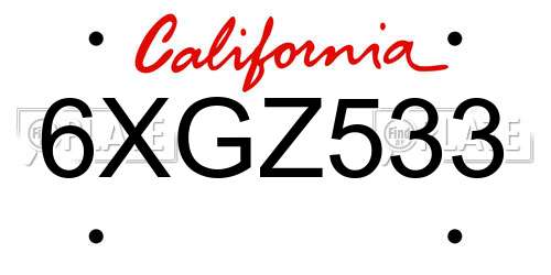 6XGZ533 California License Plate