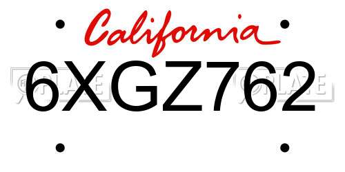 6XGZ762 California License Plate