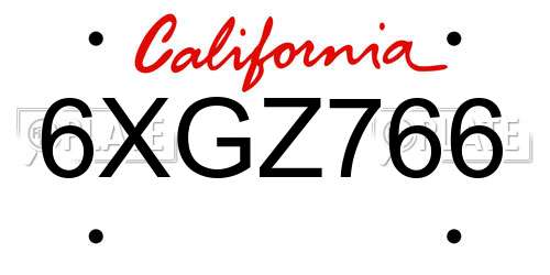 6XGZ766 California License Plate