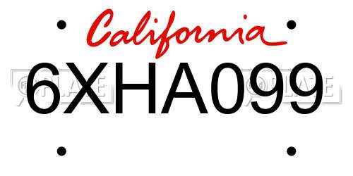 6XHA099 California License Plate