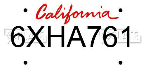 6XHA761 California License Plate