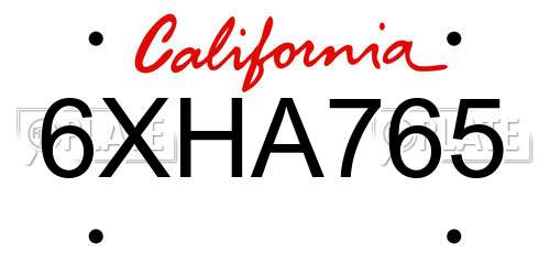 6XHA765 California License Plate