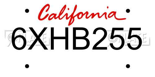6XHB255 California License Plate