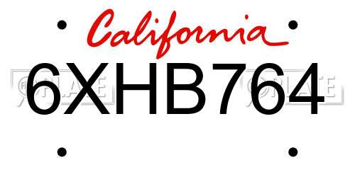 6XHB764 California License Plate
