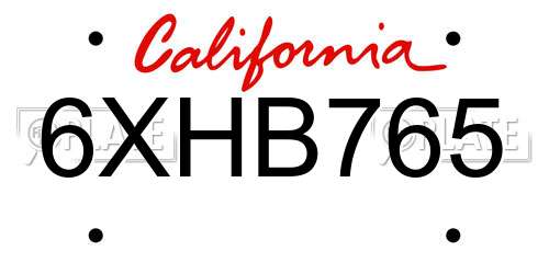 6XHB765 California License Plate