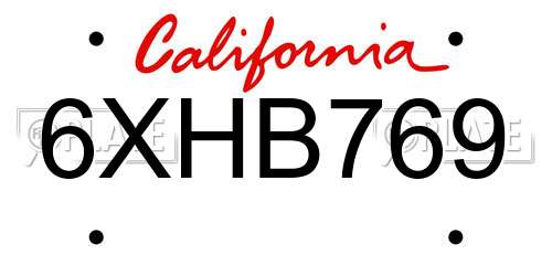 6XHB769 California License Plate