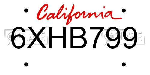 6XHB799 California License Plate