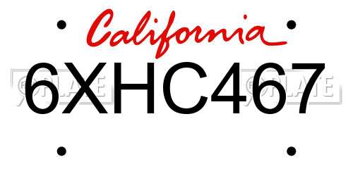 6XHC467 California License Plate