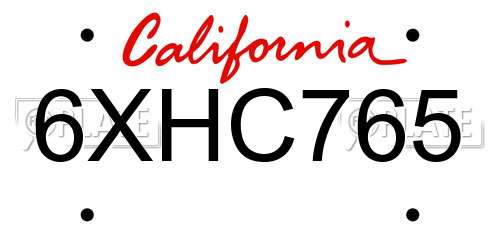 6XHC765 California License Plate