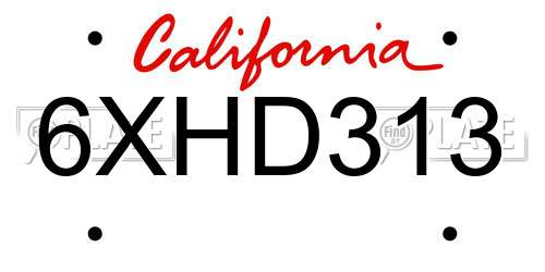 6XHD313 California License Plate