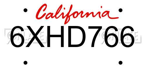 6XHD766 California License Plate