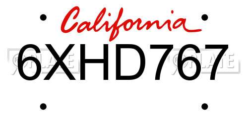 6XHD767 California License Plate