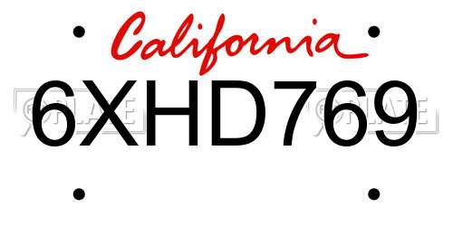 6XHD769 California License Plate
