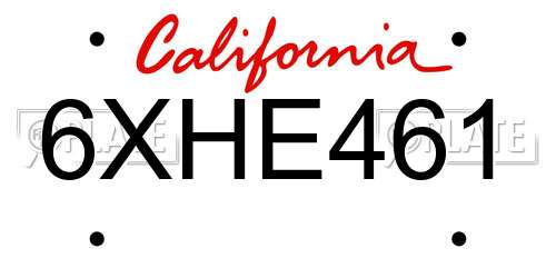 6XHE461 California License Plate