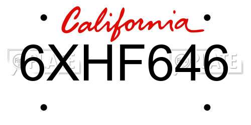 6XHF646 California License Plate