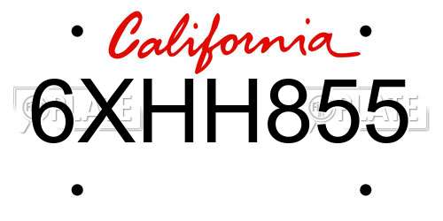6XHH855 California License Plate