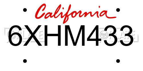 6XHM433 California License Plate