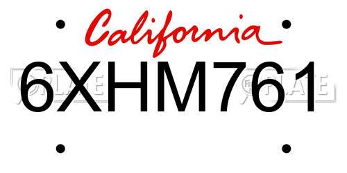6XHM761 California License Plate