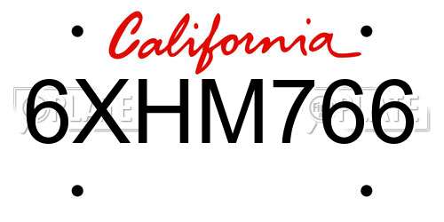 6XHM766 California License Plate