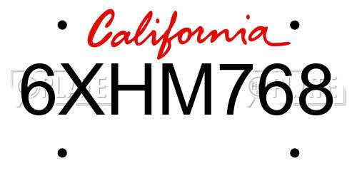 6XHM768 California License Plate