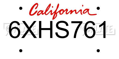 6XHS761 California License Plate